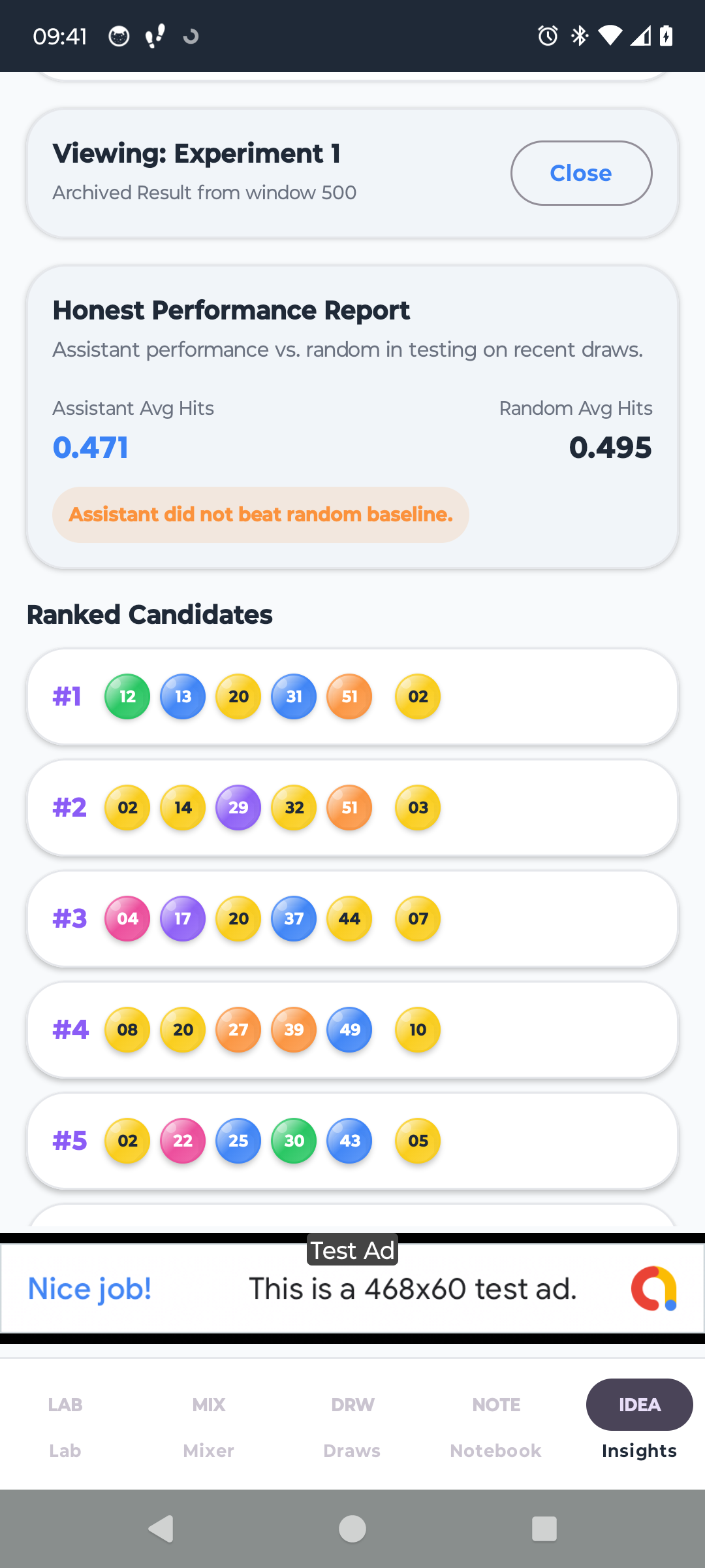 Lotto Lab application screenshot