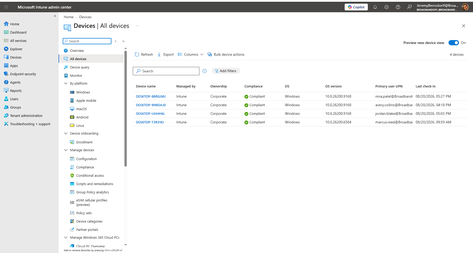 Microsoft Intune managed Windows device fleet